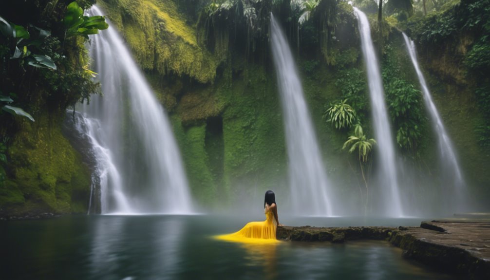 admiring tirta kuning waterfall