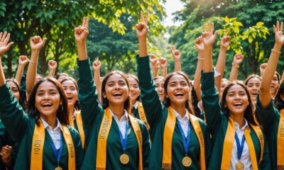 mahasiswa perempuan mengucapkan terima kasih kepada pemimpin
